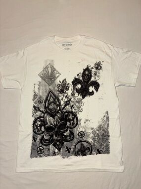 Hybrid Apparel White Short Sleeve Skull Fleur-de-Lis Graphic Tee